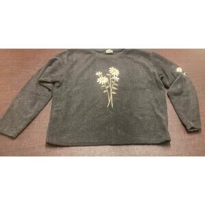 Vintage Y2K Cal Cru Terry Knit Embroidered White Daisies Crew Neck Made USA L/XL
